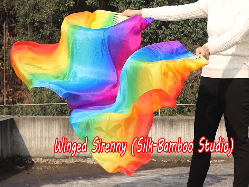 1 pair 1.1m (43") Rainbow+ long stripes silk fan veils for kids