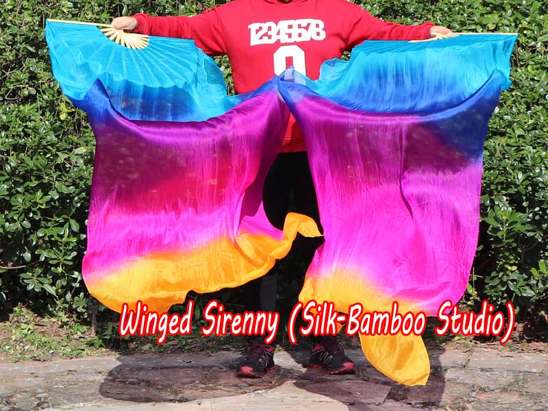 1 pair 1.5m (59") Iridescence belly dance silk fan veil