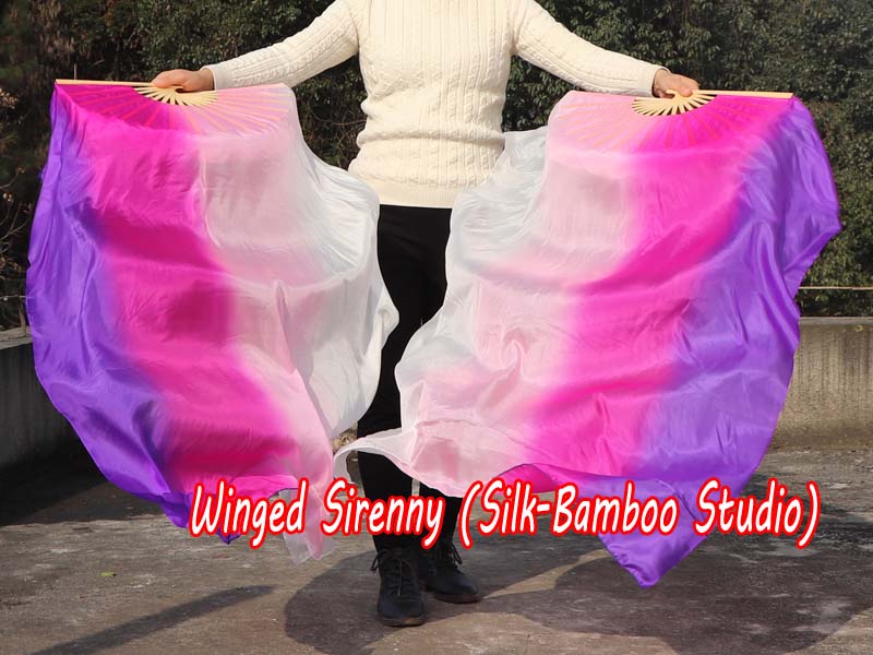 1 pair 1.1m (43") white-pink-purple long stripes silk fan veils for kids