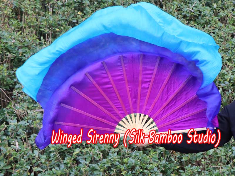 1 PIECE purple-blue-turquoise right hand big silk flutter fan