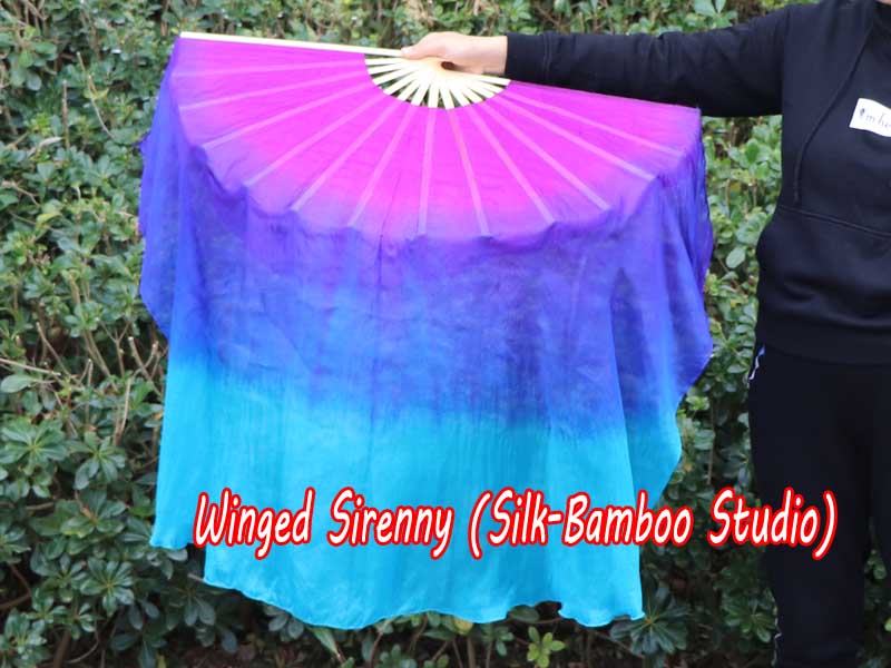 1 PIECE purple-blue-turquoise right hand big silk flutter fan