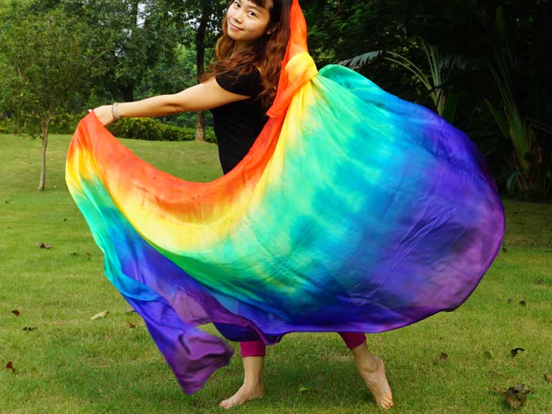 1 piece Rainbow tie-dye stripes 5 Mommes belly dance silk veil 