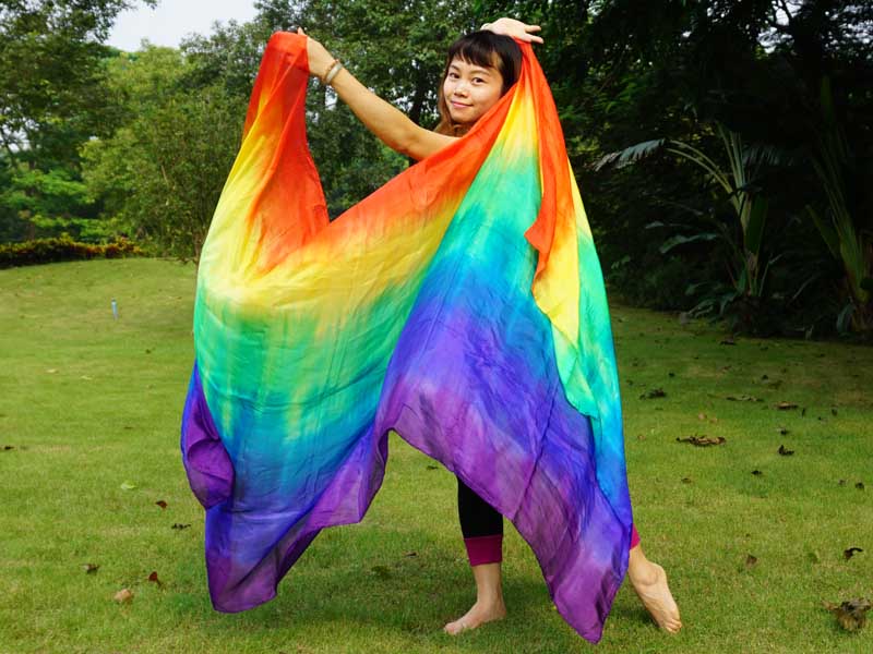 1 piece Rainbow tie-dye stripes 5 Mommes belly dance silk veil 