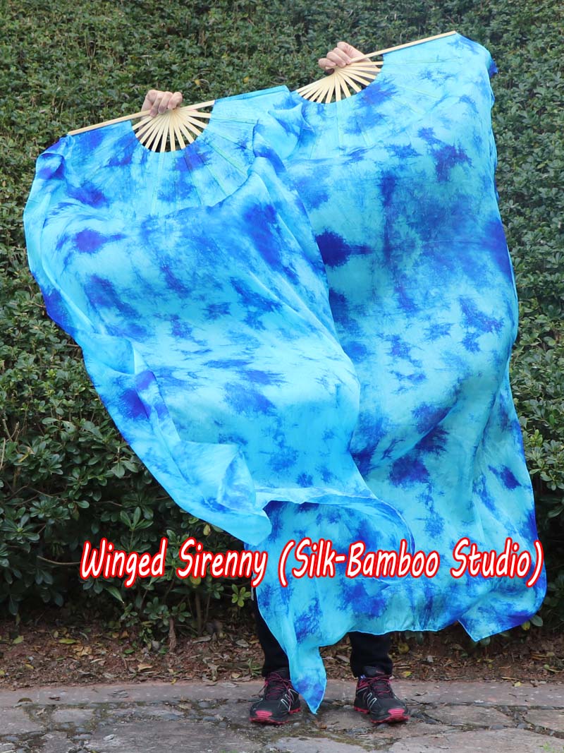 1.5m (59") tie-dye belly dance silk fan veil Blue Moon