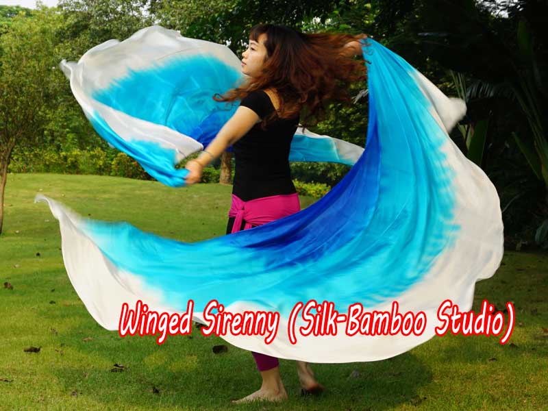 1 PIECE blue-turquoise-white half circle 6 Mommes belly dance silk veil
