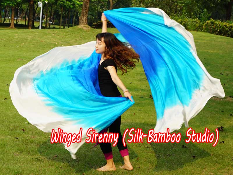 1 PIECE blue-turquoise-white half circle 6 Mommes belly dance silk veil