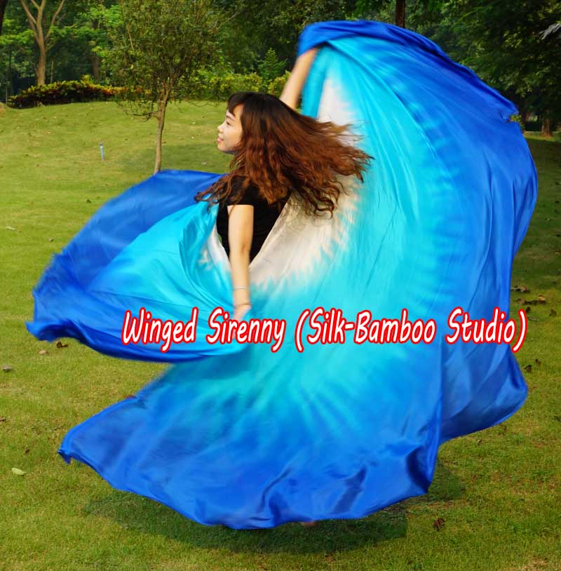 1 PIECE white-turquoise-blue half circle 6 Mommes belly dance silk veil