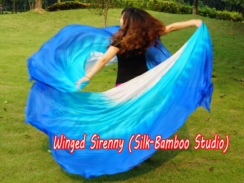 1 PIECE white-turquoise-blue half circle 6 Mommes belly dance silk veil