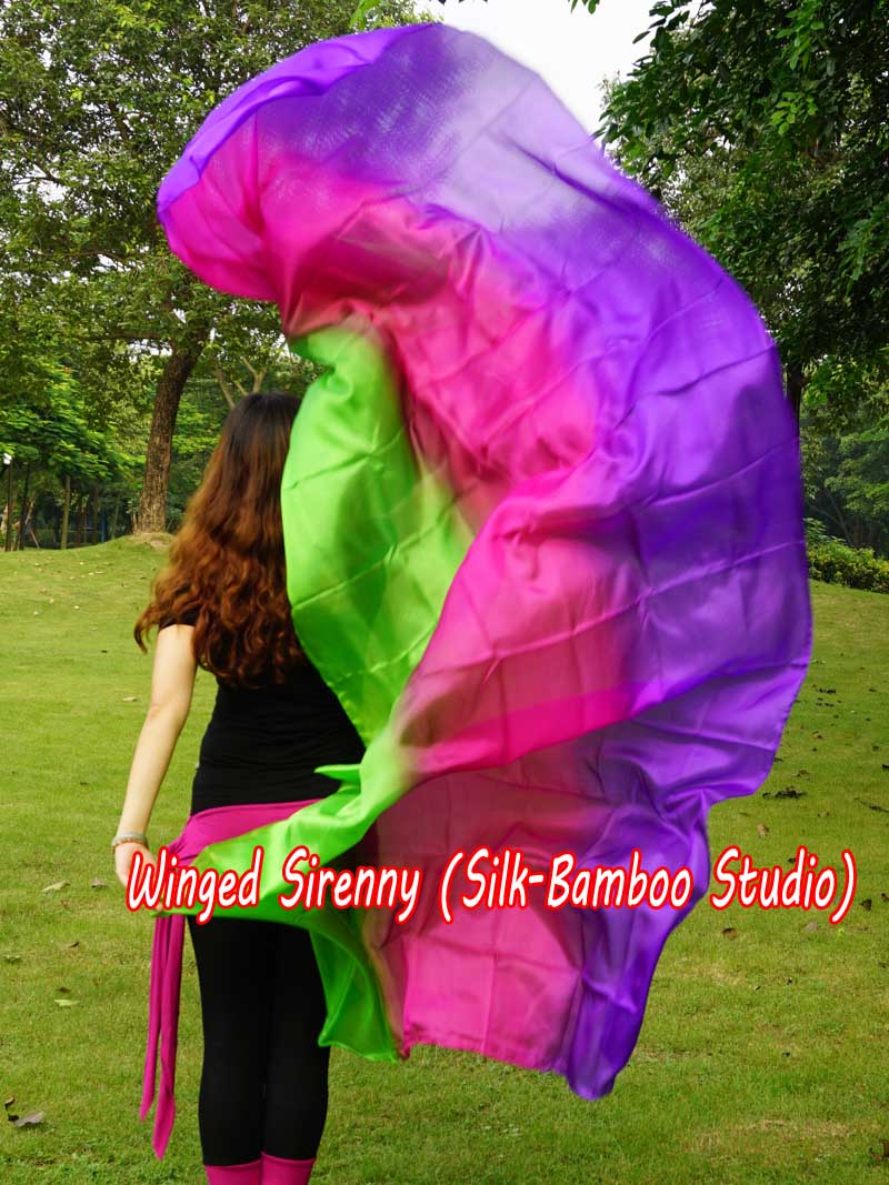 1 piece green-pink-purple 5 Mommes colorful belly dance silk veil 