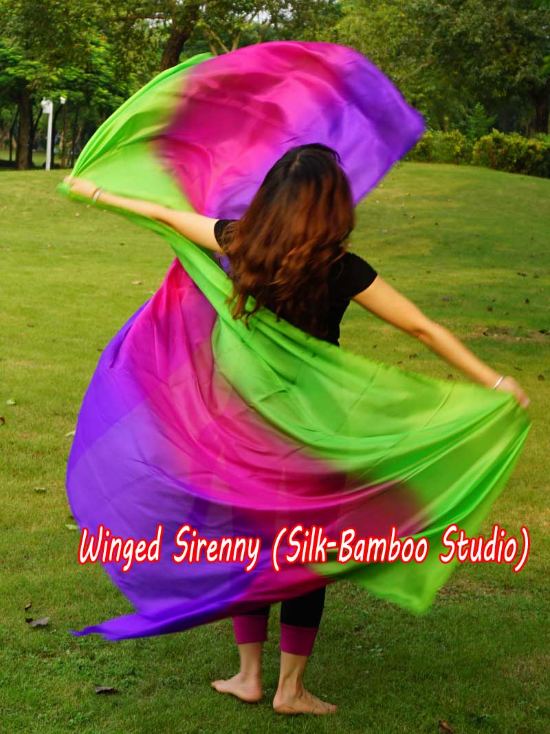 1 piece green-pink-purple 5 Mommes colorful belly dance silk veil 