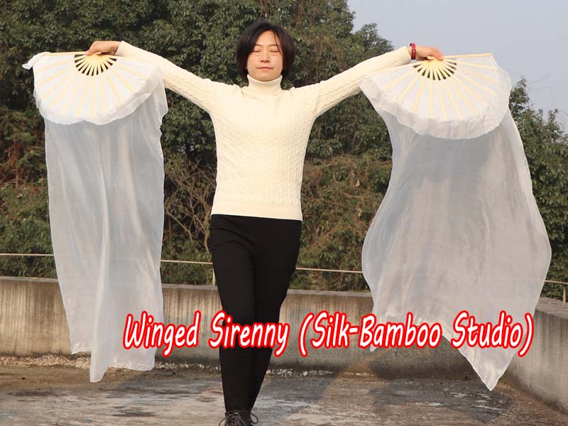 1 pair 1.5m (59") white belly dance silk fan veil