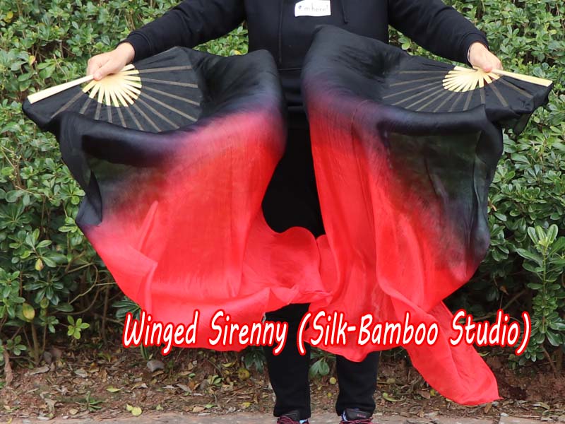 1 pair 1.1m (43") black-red silk fan veils for kids