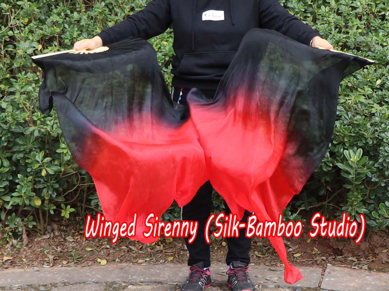 1 pair 1.1m (43") black-red silk fan veils for kids