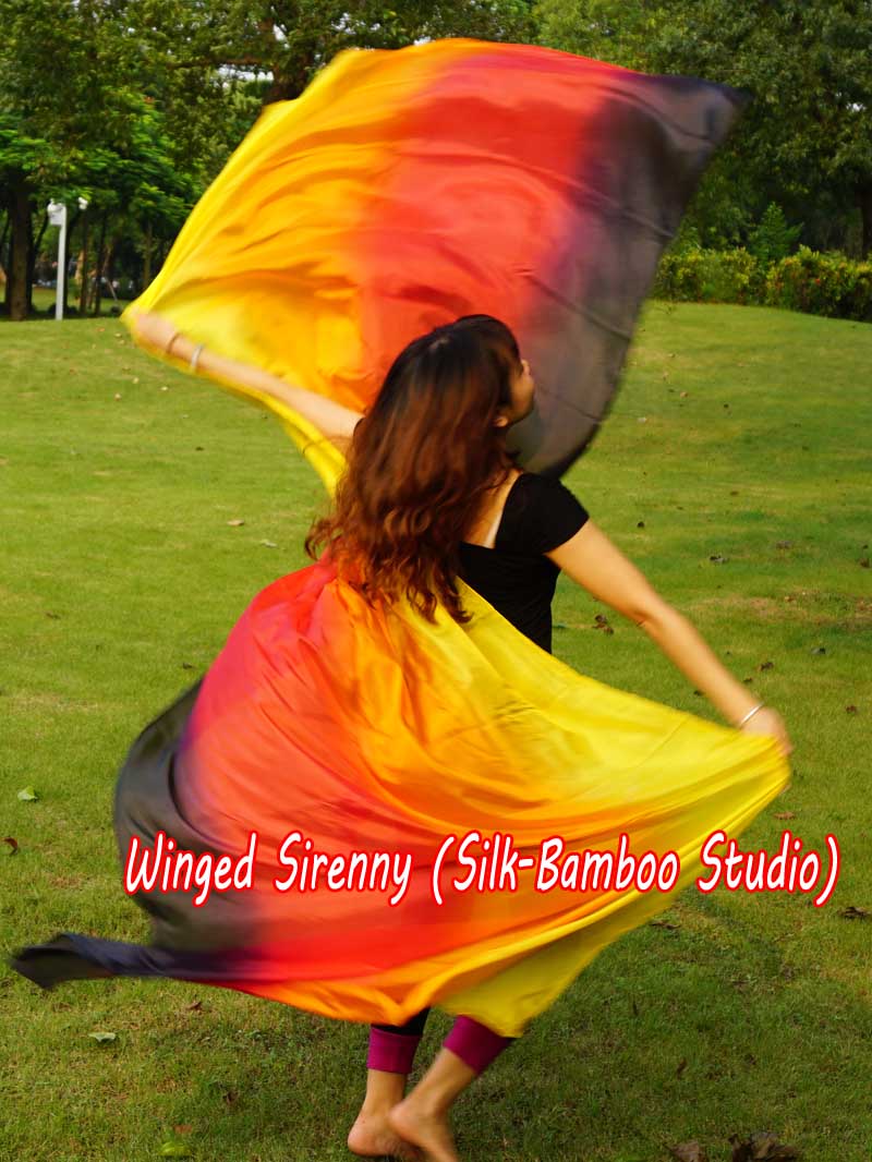1 piece black-red-orange-yellow 5 Mommes colorful belly dance silk veil 