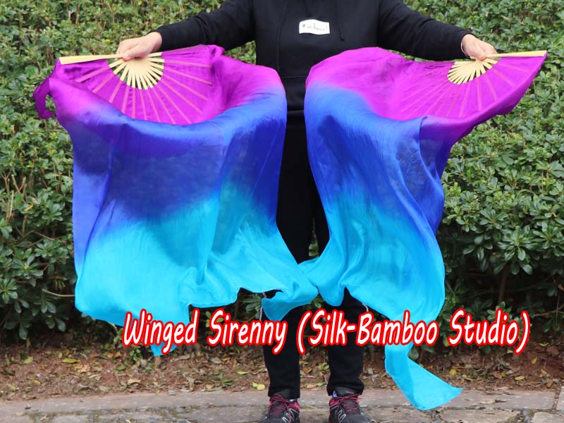 1 pair 1.1m (43") purple-blue-turquoise silk fan veils for kids
