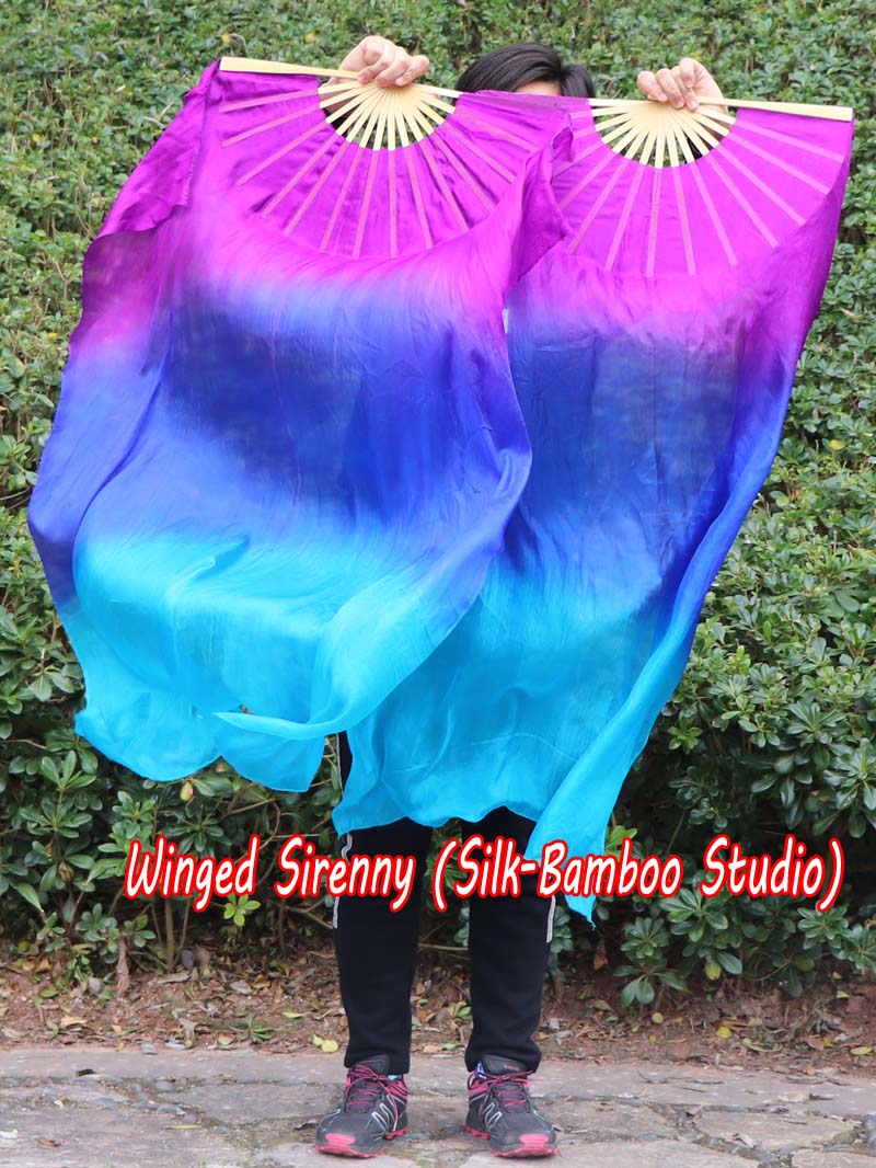 1 pair 1.1m (43") purple-blue-turquoise silk fan veils for kids
