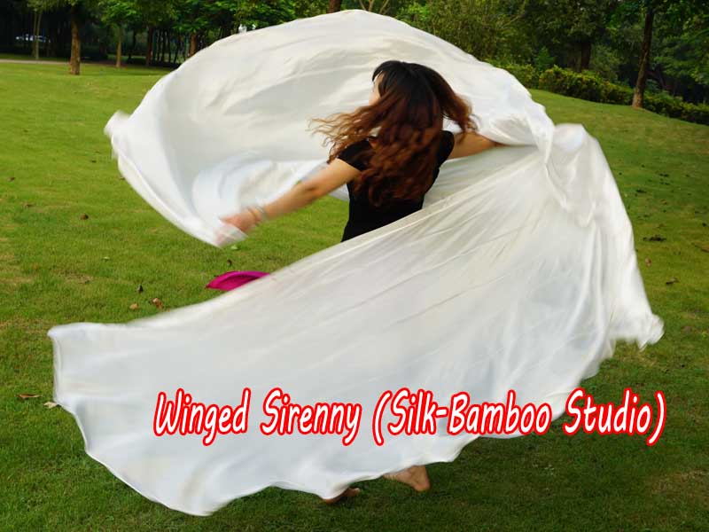 1 PIECE white half circle 6 Mommes belly dance silk veil