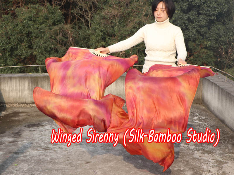 1 pair Copper 3G tie-dye belly dance silk fan veil