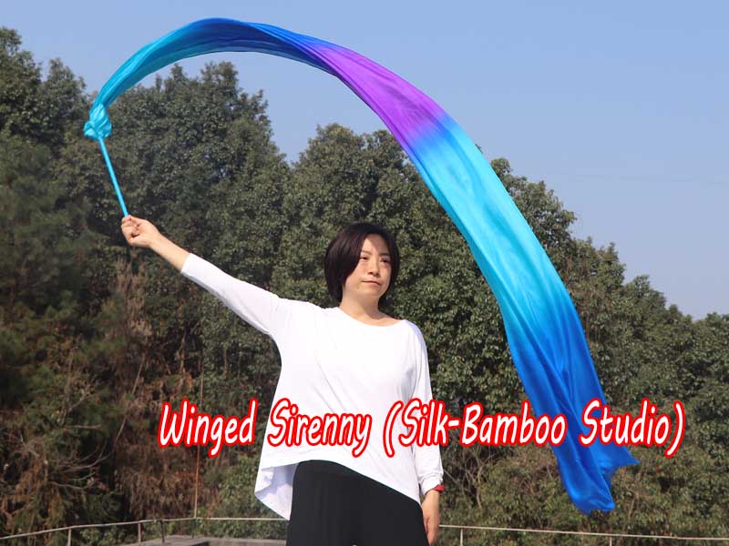 1 piece 2.5m (98") turquoise-blue-purple-turquoise-blue worship silk throw streamer
