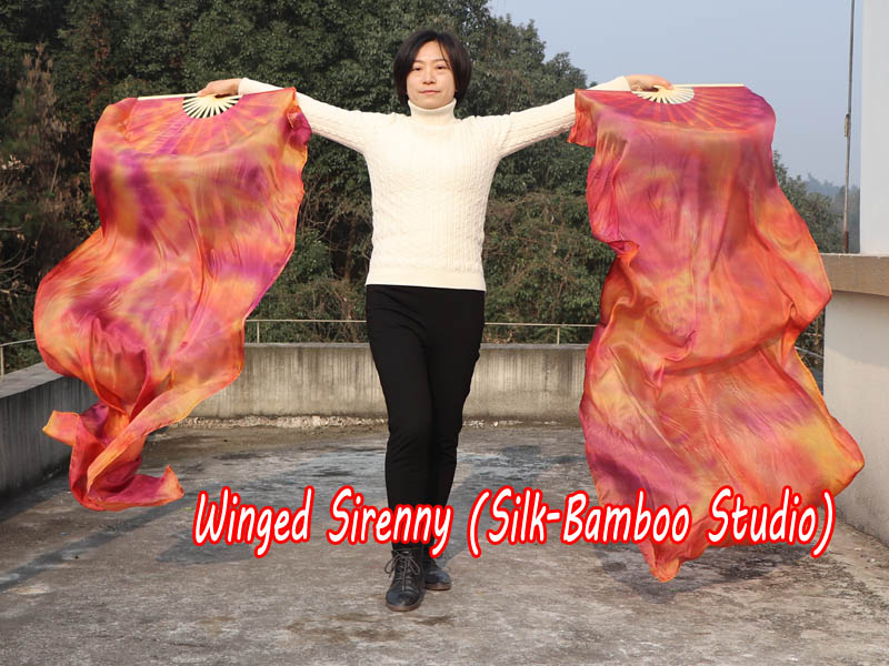 1 pair Copper 3G tie-dye belly dance silk fan veil