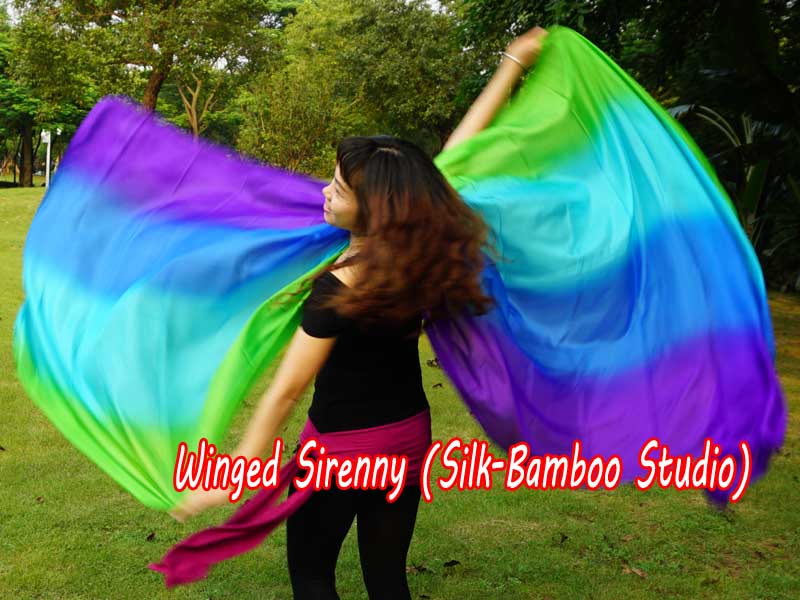 1 piece green-turquoise-blue-purple 5 Mommes colorful belly dance silk veil 