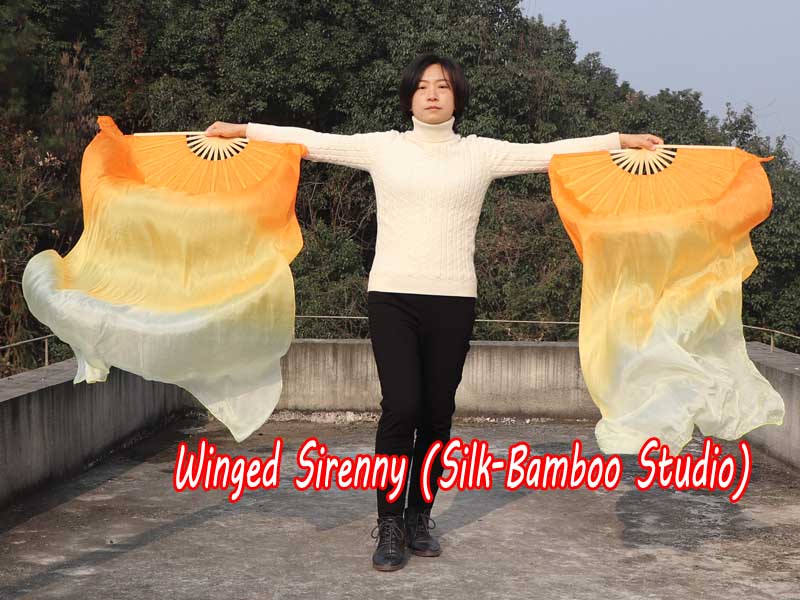 1 pair 1.5m (59") orange fading belly dance silk fan veil