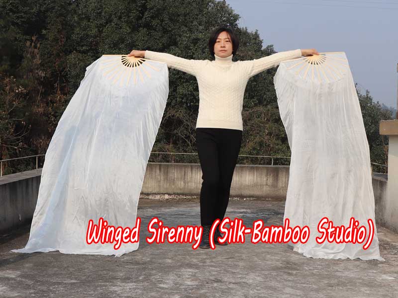 1 pair 1.8m (71") white belly dance silk fan veils
