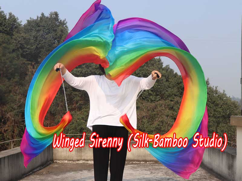 1 Piece Rainbow Plus 2.7m (3yds) dance silk veil poi