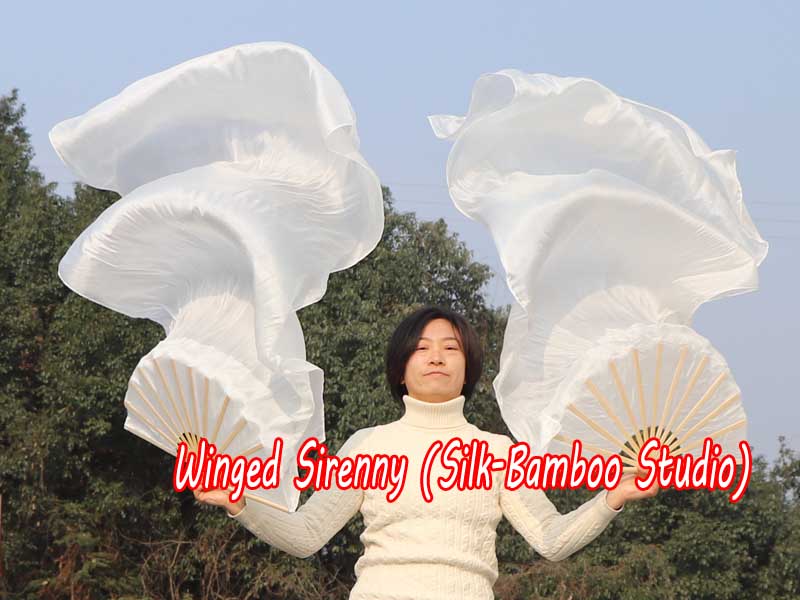 1 pair 1.8m (71") white belly dance silk fan veils