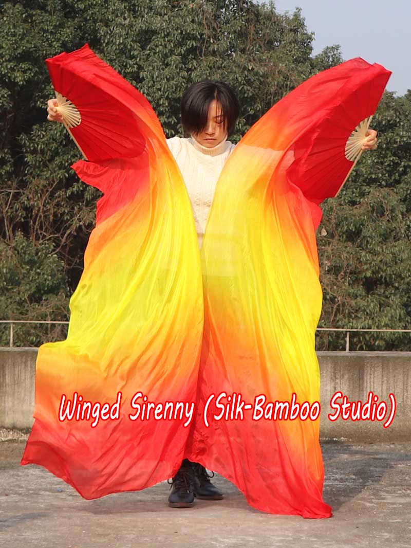 1 pair 1.8m (71") red-orange-yellow-orange-red belly dance silk fan veils
