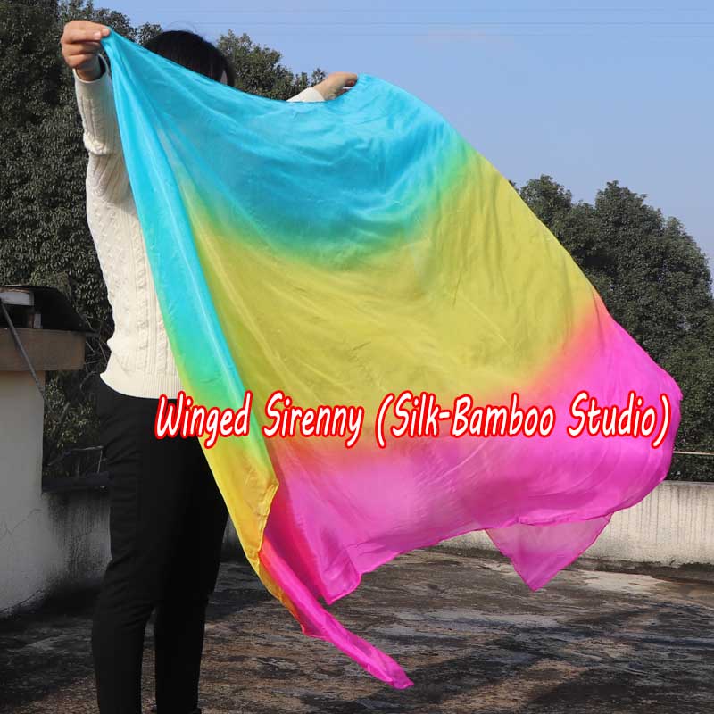 1 piece turquoise-yellow-pink 5 Mommes colorful belly dance silk veil 
