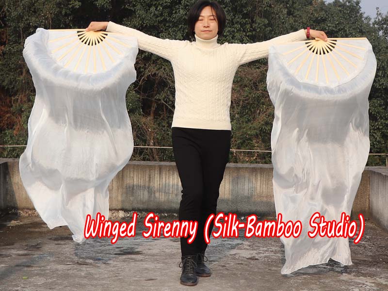 1 pair 1.5m (59") white belly dance silk fan veil