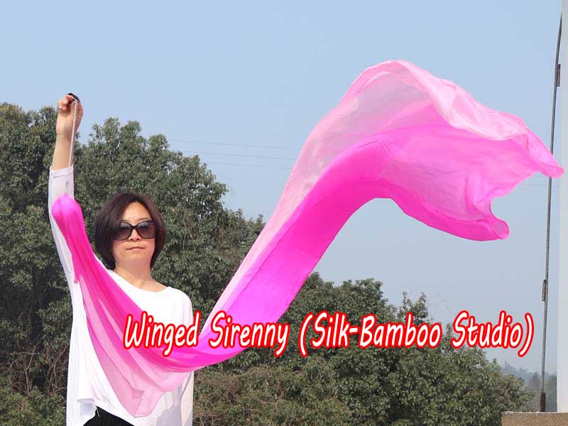 1 Piece long side pink fading 2.3m (90") dance silk veil poi