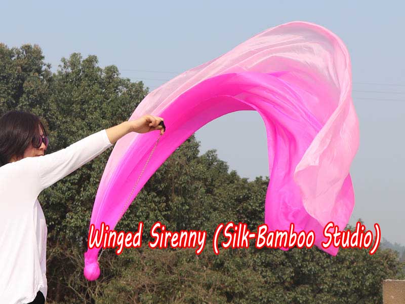 1 Piece long side pink fading 2.3m (90") dance silk veil poi