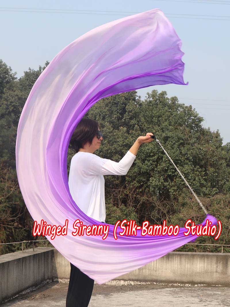 1 Piece long side purple fading 2.3m (90") dance silk veil poi
