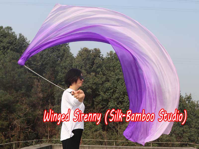 1 Piece long side purple fading 2.3m (90") dance silk veil poi
