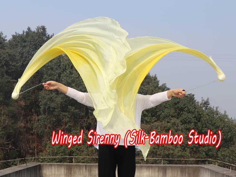 1 Piece yellow fading 1.8m (71") circular dance silk veil poi