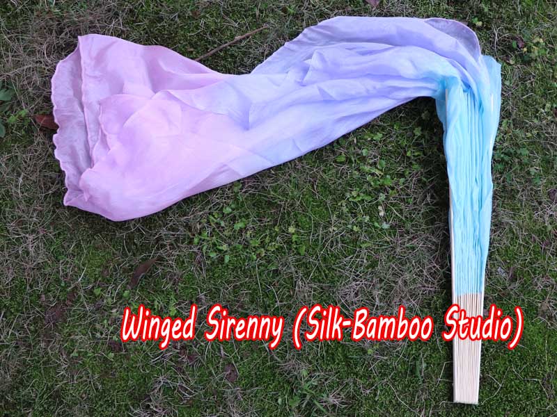 1 PIECE pastel (turquoise-purple-pink) right hand big silk flutter fan