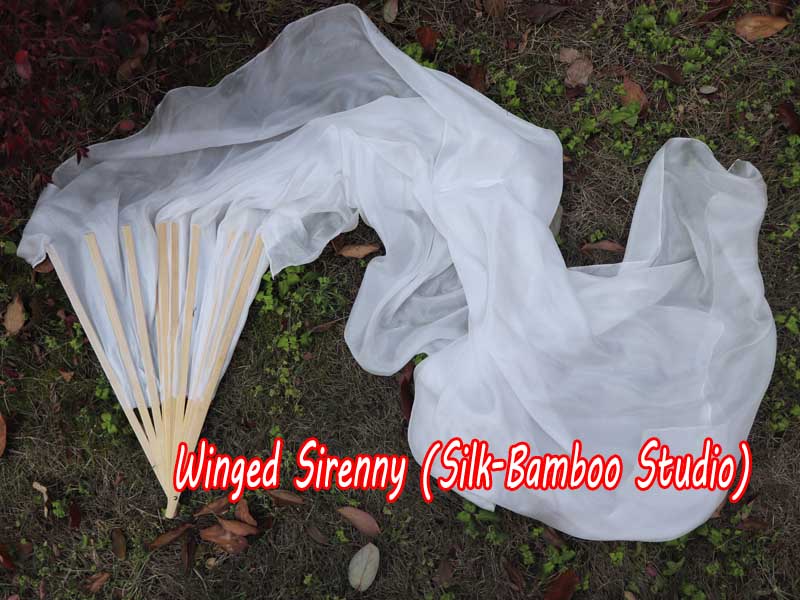 1 Piece right hand 1.8m (71") white belly dance silk fan veil