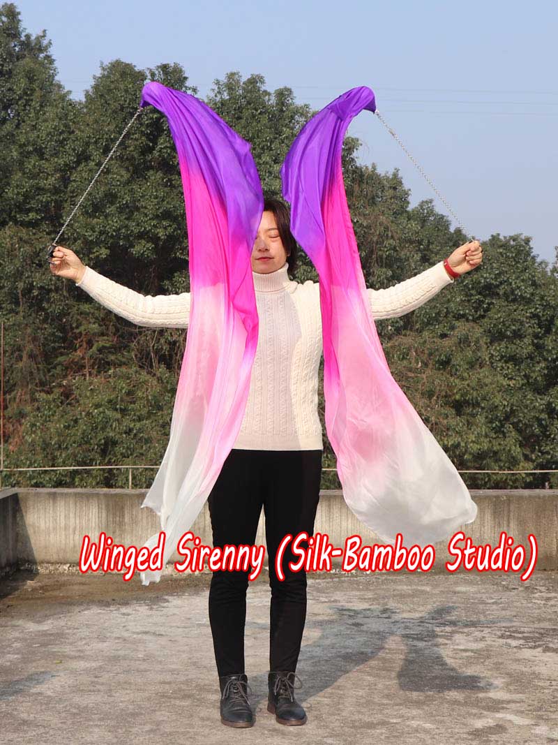 1 Piece purple-pink-light pink-white 1.35m (53") dance silk veil poi