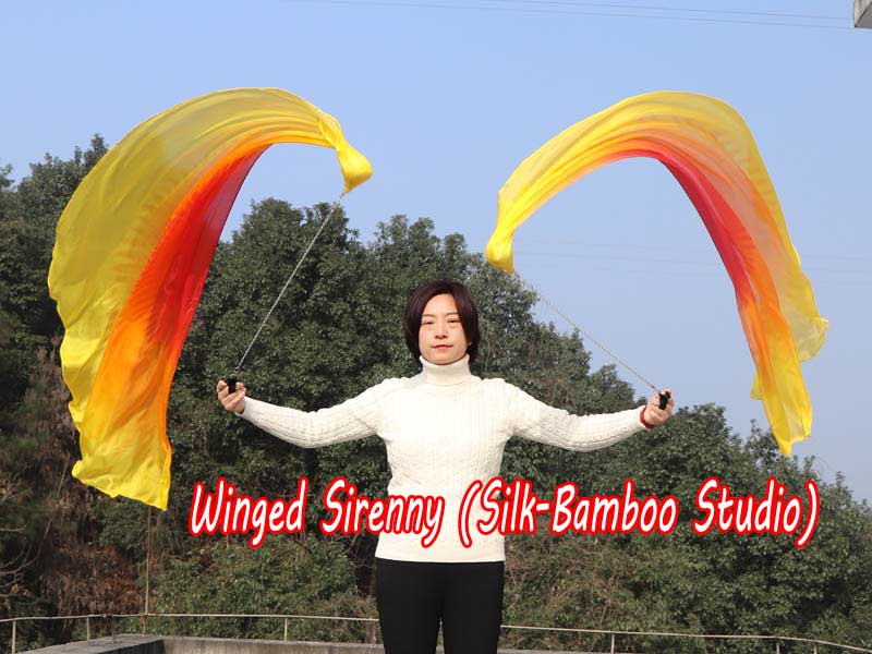 1 Piece red-orange-yellow 1.8m (71") circular dance silk veil poi