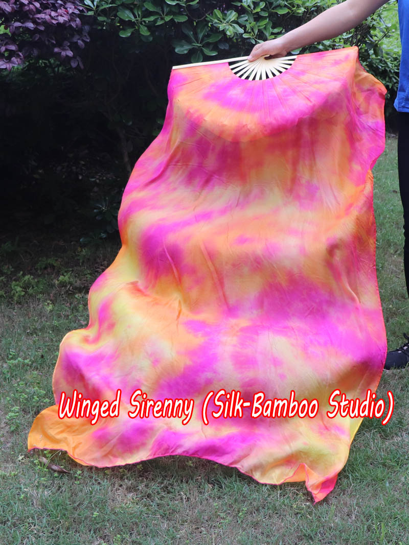 1 pair Sakura 3G tie-dye belly dance silk fan veil