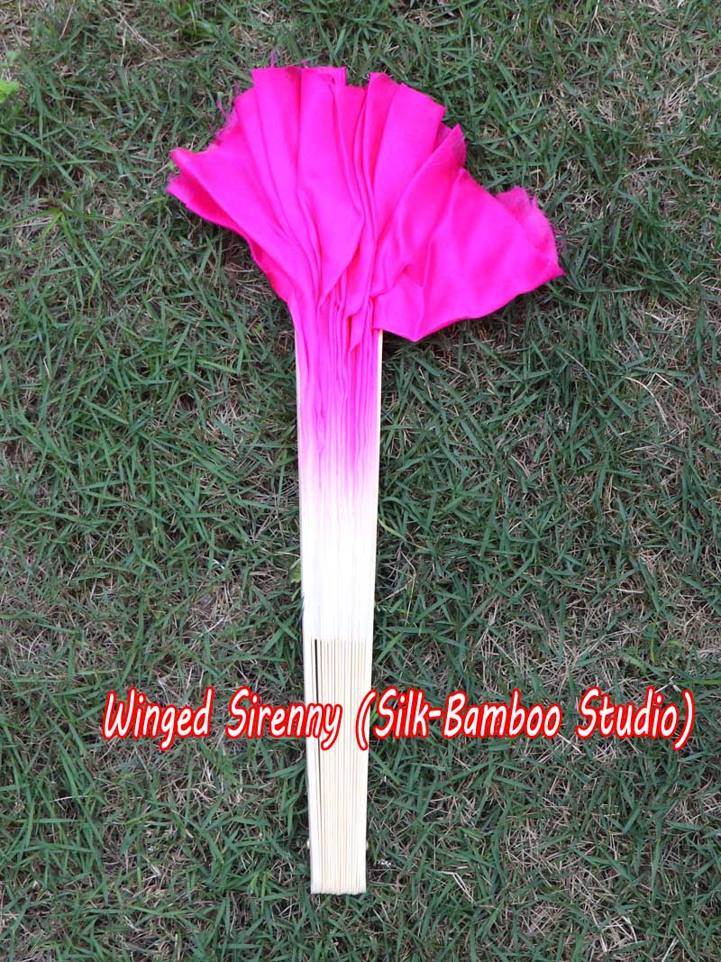1 Pair white-pink short Chinese silk dance fan, 10cm (4") flutter