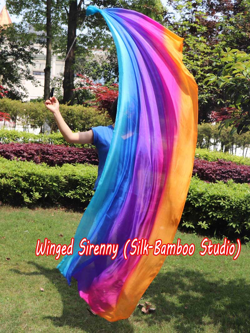 1 Piece long side Iridescence 2.3m (90") dance silk veil poi