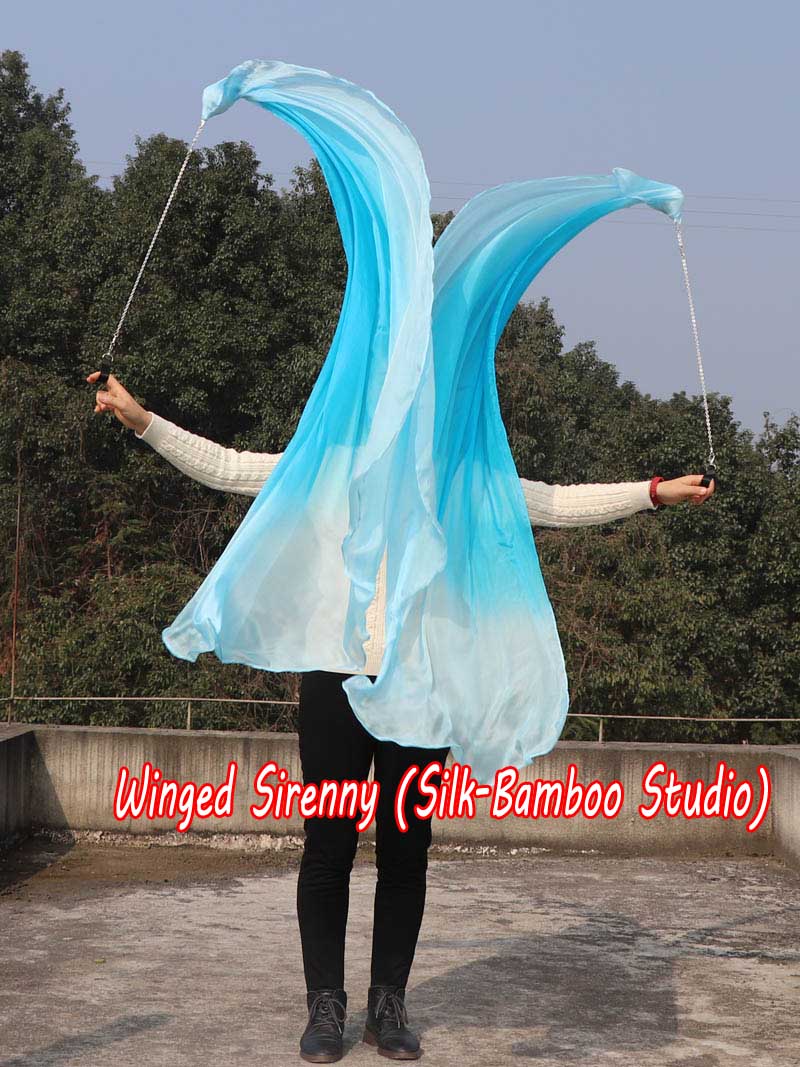 1 Piece turquoise fading 1.8m (71") circular dance silk veil poi