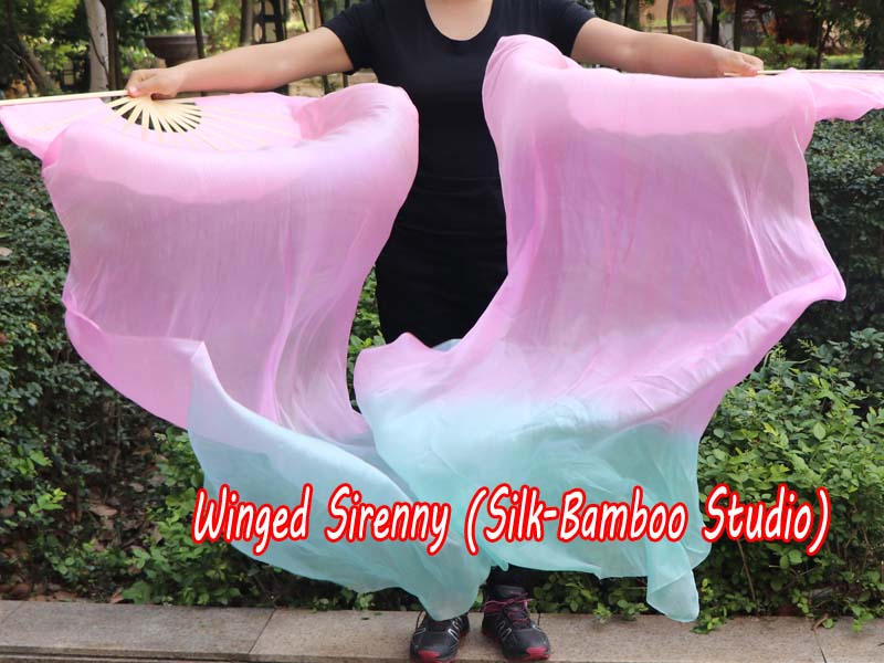 1 pair 1.5m (59") pastel (pink-purple-peacock) belly dance silk fan veil