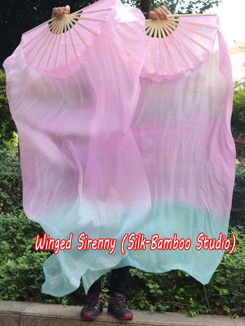 1 pair 1.5m (59") pastel (pink-purple-peacock) belly dance silk fan veil