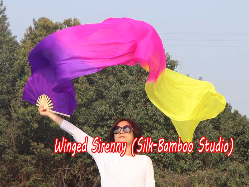 1 pair 2.4m (94") purple-pink-yellow belly dance silk fan veils