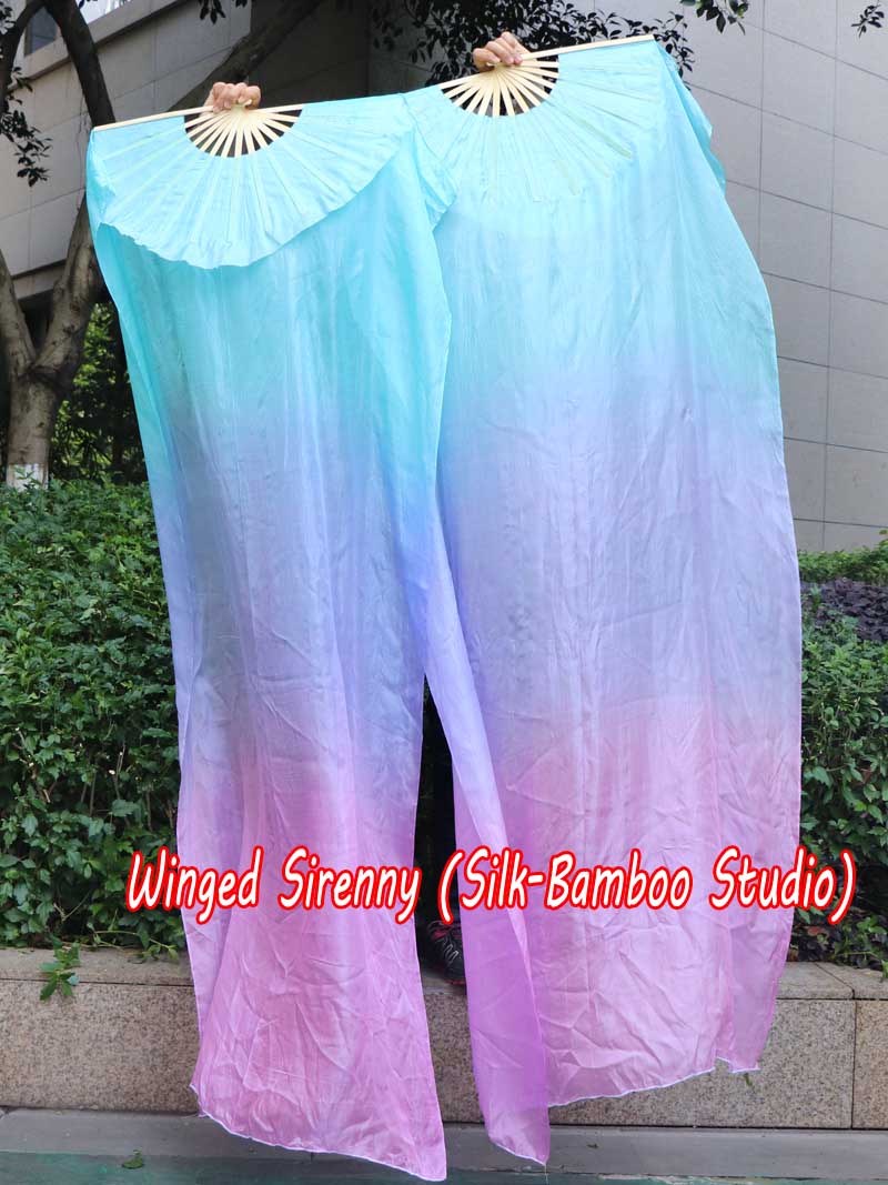 1 pair 1.8m (71") pastel (turquoise-blue-purple) belly dance silk fan veils