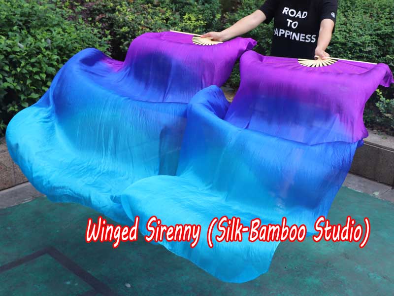 1 pair 1.8m (71") purple-blue-turquoise belly dance silk fan veils